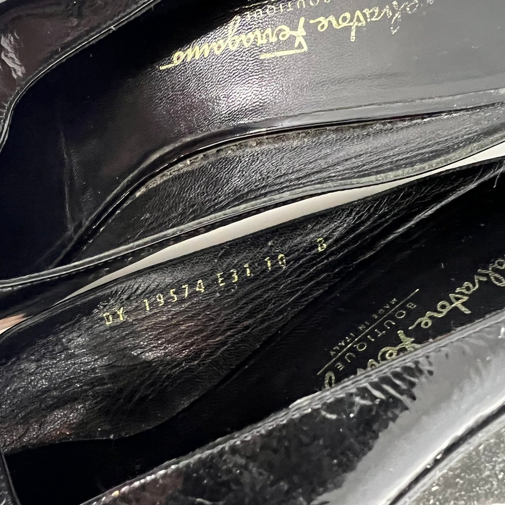 Salvatore Ferragamo Black Patent Leather wedge slides Sz 10 B - Picture 3 of 6